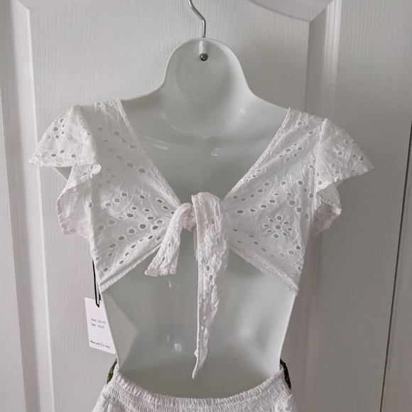 Japna embroidered see through flutter  sleeves dress white Reworked XS @z - Picture 8 of 12